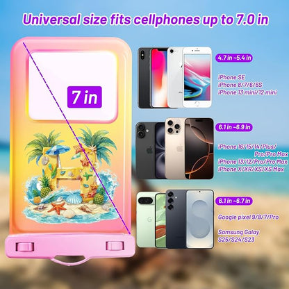 Personalized Initial Waterproof Phone Pouch Case - IPX8 Cellphone Dry Bag with Lanyard for iPhone 16/15/14/13/12 Pro Max (6.1–6.9"), Beach & Cruise Ship Essentials with Monogrammed Design (Pink, H)