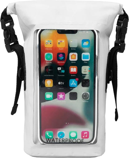 geckobrands Waterproof Phone Tote with 2L Dry Bag and Adjustable Strap – Protect Your Phone and Valuables While on The Go White