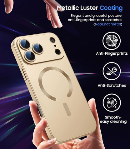 Magnetic for iPhone 17 Pro Case [Compatible with MagSafe][Built-in Camera Lens Protector] Slim Thin Soft Silicone Bumper Shockproof Metallic Luster Phone Case (Gold)