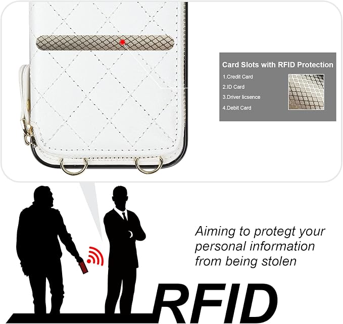 Bocasal Crossbody Wallet Case for iPhone Xr, RFID Blocking PU Leather Zipper Handbag Purse Flip Cover, Kickstand Folio Case with Card Slots Holder Wrist Strap Lanyard 6.1 Inch (White)