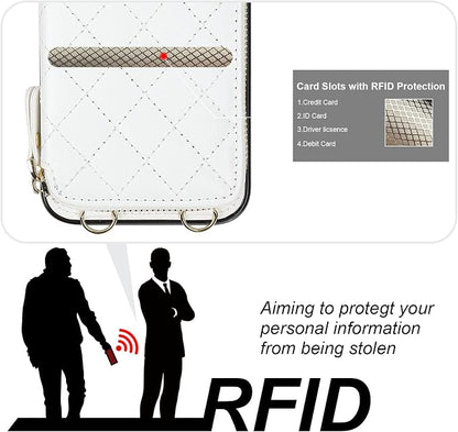 Bocasal Crossbody Wallet Case for iPhone Xr, RFID Blocking PU Leather Zipper Handbag Purse Flip Cover, Kickstand Folio Case with Card Slots Holder Wrist Strap Lanyard 6.1 Inch (White)