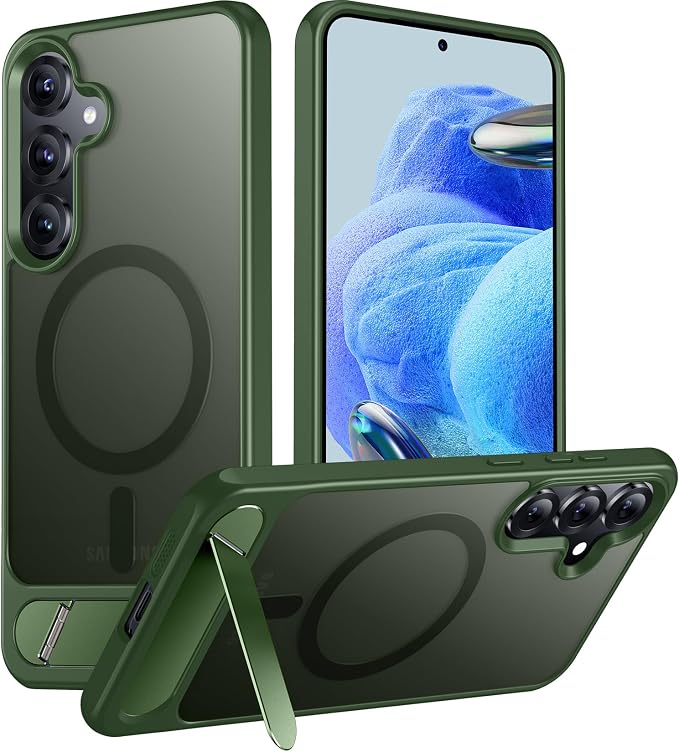 Magnetic for Samsung Galaxy S25 Plus Case, [Innovate Stand][Military Grade Drop Protection][Non Slip][Translucent Matte] Shockproof Phone Case for Galaxy S25 Plus 6.7" 2025 -DarkGreen