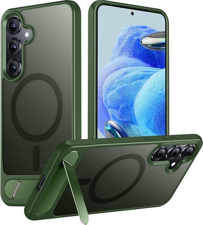 Magnetic for Samsung Galaxy S25 Plus Case, [Innovate Stand][Military Grade Drop Protection][Non Slip][Translucent Matte] Shockproof Phone Case for Galaxy S25 Plus 6.7" 2025 -DarkGreen