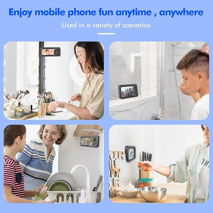 Fanlory Shower Phone Holder with Wireless Bluetooth Speaker, Waterproof 480 Rotation Viewable Shower Phone Stand Case Mount Speakers for Bathroom Wall Mirro for 4"- 6.8" Cell Phones(Black)