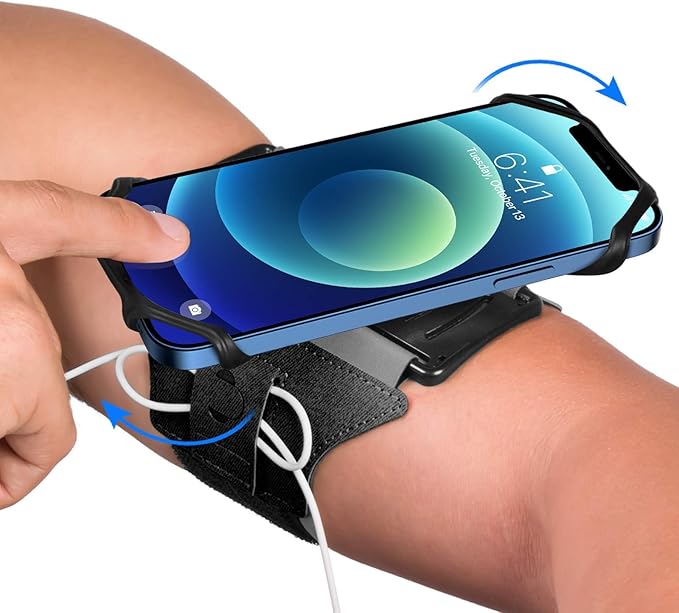 VUP Running Armband 360°Rotatable for iPhone 17/16/15/14/13/Pro Max/Pro/Mini/12/11/SE/Xs/XR/X/8/7/Plus, Fits All 4-6.7 Inch Smartphones, with Key Holder Phone Armband for Running Hiking Biking (Black)