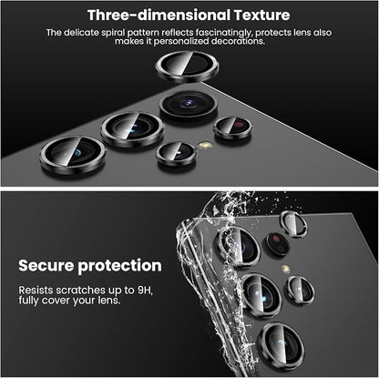 Tensea [3+2PCS for Samsung Galaxy S23 Ultra 5G Camera Lens Protector, 9H Tempered Glass Camera Cover Screen Protector Metal Individual Ring [Installation Tray][Removal tool][Case Friendly]- Black
