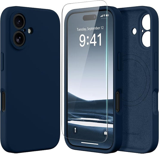 Magnetic for iPhone 16 Plus Case, Compatible with MagSafe, [Full Camera Protection][Screen Protector] Silicone Shockproof Protective Phone Case for iPhone 16 Plus 6.7", Cobalt Blue