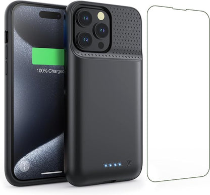 Battery Case for iPhone 15Pro Max, Upgrade 8600mah Portable Slim Battery Charging Case, 15W Fast Charging Rechargeable Protective Extended Charger Cover for iPhone 15 Pro Max (6.7 inch)-Black