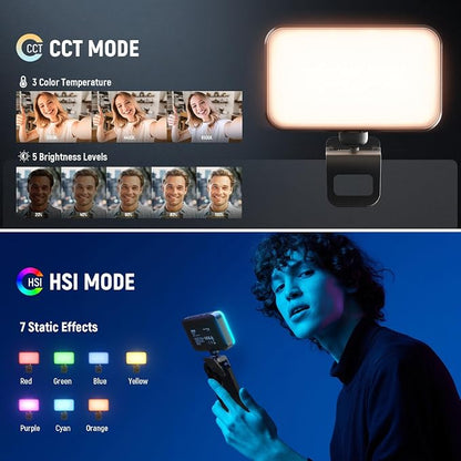 NEEWER Entry Level Version LED RGB Selfie Light, 91 LEDs Plastic Clip on Phone Fill Lighting for iPhone, 20 Effects CRI92 1000mAh, for Computer Webcam Laptop Zoom Video Conference Recording, N6C