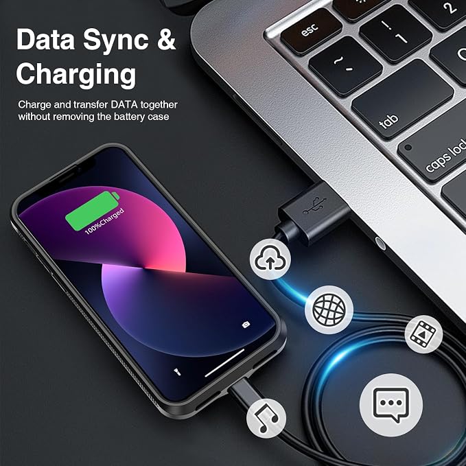 GIN FOXI Battery Case for iPhone 13/13 Pro/14/14 Pro, Charging Case Real 7000mAh Rechargeable Charger Cover Anti-Fall Protection Ultra-Slim Extended Battery Pack Juice Box, 6.1" Black
