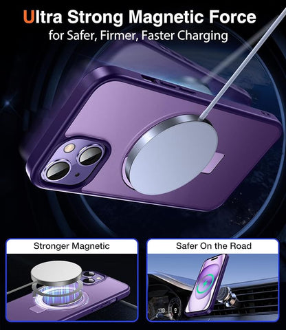 Chicfun 3-in-1 [Magnetic+Kickstand+Ring Holder] for iPhone 15 Plus Case with Stand Ring Holder， Compatible with MagSafe, Military Shockproof Kickstand Phone Case iPhone 15 Plus Cover Purple