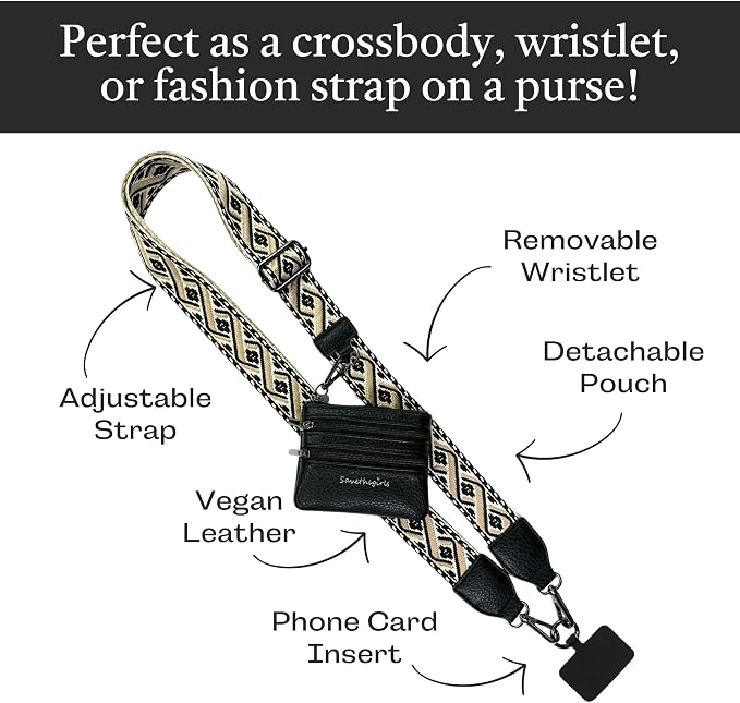 Save the Girls Original Clip and Go Phone Strap Pattern - Crossbody Phone Strap Chain with Zipper Wallet Pouch