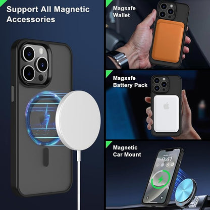 MOCCA Strong Magnetic for iPhone 12 Pro Max Case,[Compatible with Magsafe][Glass Screen Protector+Camera Lens Protector] Slim Thin Shockproof Cover Phone Case for iPhone 12 Pro Max 6.7", Black
