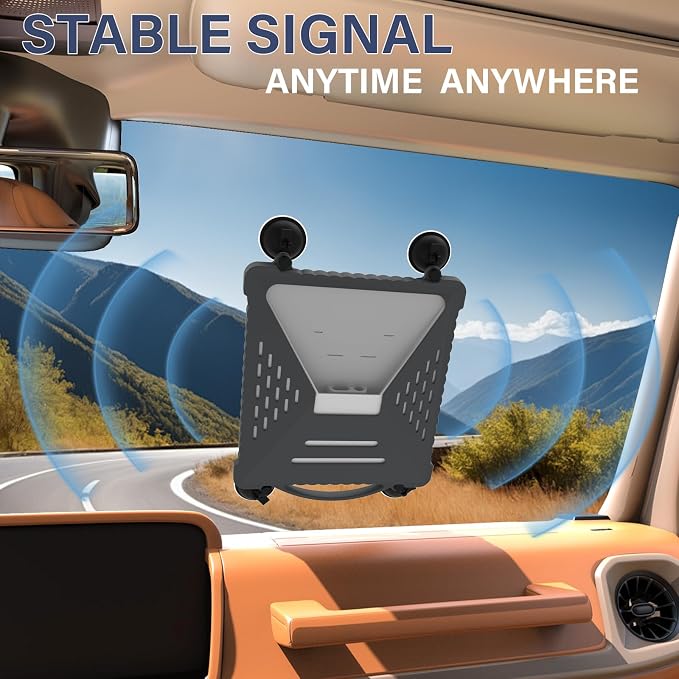 ACOVE Suction Car Cup Mount for Starlink-Mini,2-in-1 Satellite Dish Mounts Protective Silicone Case & Strong Suction Cup Stable Satellite Signal with Hook & Handle for Car Window/RVs/Road Trips,Gery