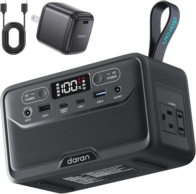 2026 Portable Power Station 28000mAh LiFePO4 Battery with 65W Charger, Solar Power Bank with AC Outlet 100W/110V, USB-C PD Two-Way Fast Charging Small Generator for Laptop, Camping, Home, Office