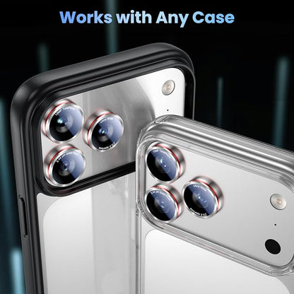 Uyiton for iPhone 17/16/15/14 (Pro Max & Pro) Camera Lens Protector - [Case-Friendly][Ultra-Thin] Military-Grade Tempered Glass Metal Camera Cover, Easy to Install, Silver+Red