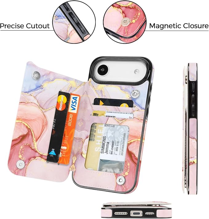 uCOLOR for iPhone 17 Air Wallet Case with Card Holder PU Leather RFID Blocking Design iPhone Air flip case for Women Men Magnetic Clasp Kickstand Design 6.5 inch (Pink Purple Marble)