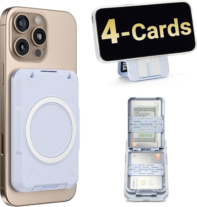 PROfezzion 2-in-1 for MagSafe Wallet Stand, RFID Blocking Magnetic Card Holder Fit 4 Cards, Heavy Duty Hardshell Wallet for iPhone 17 16 15 14 13 12 Pro Max Plus & MagSafe Case (Not for 13/12 Mini)