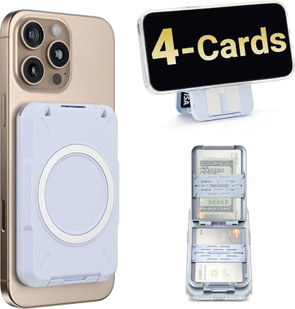 PROfezzion 2-in-1 for MagSafe Wallet Stand, RFID Blocking Magnetic Card Holder Fit 4 Cards, Heavy Duty Hardshell Wallet for iPhone 17 16 15 14 13 12 Pro Max Plus & MagSafe Case (Not for 13/12 Mini)