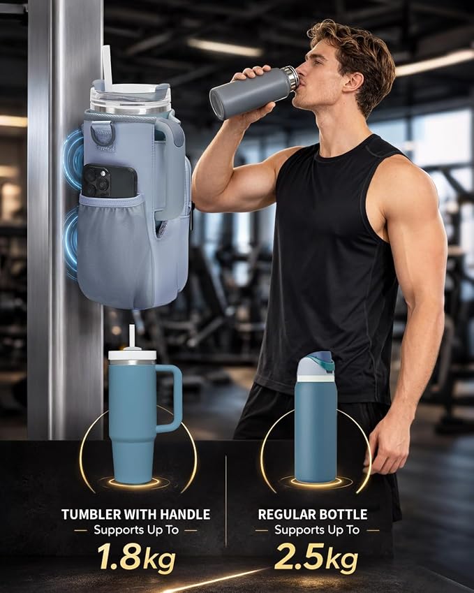 sportsnew Magnetic Gym Bag for Women Men, Water Bottle Carrier Holder with Strap & Phone Pockets for 40oz Tumbler with Handle, 4 Built-in Magnets Small Gym Bag for Sports, Workout, Fitness, Walking