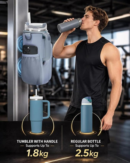 sportsnew Magnetic Gym Bag for Women Men, Water Bottle Carrier Holder with Strap & Phone Pockets for 40oz Tumbler with Handle, 4 Built-in Magnets Small Gym Bag for Sports, Workout, Fitness, Walking