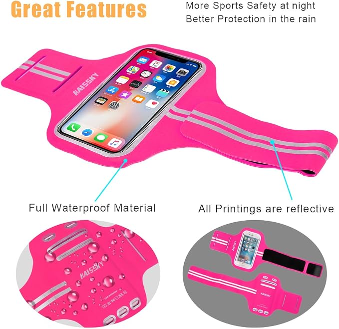 Running Sports Arm Band Strap Holder Pouch Case for Running Camping Cycling Workout Fits iPhone 6/7/8Plus Android Samsung Galaxy up to 5.5in (Pink)