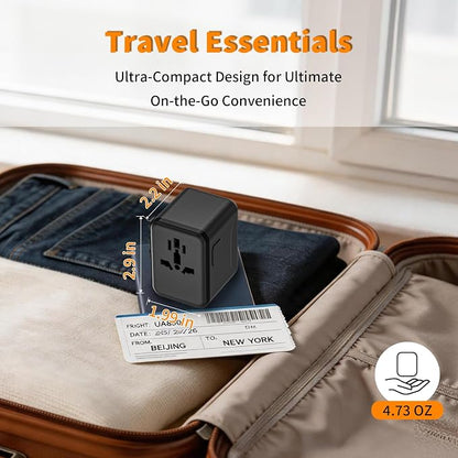 CC Store Universal Travel Adapter,European Travel Plug Adapter with 2 USB-C(17.5W) ＆ 2 USB-A Ports(Not a Voltage Converter) – for USA, UK, EU, AU ＆ 224+ Countries Black