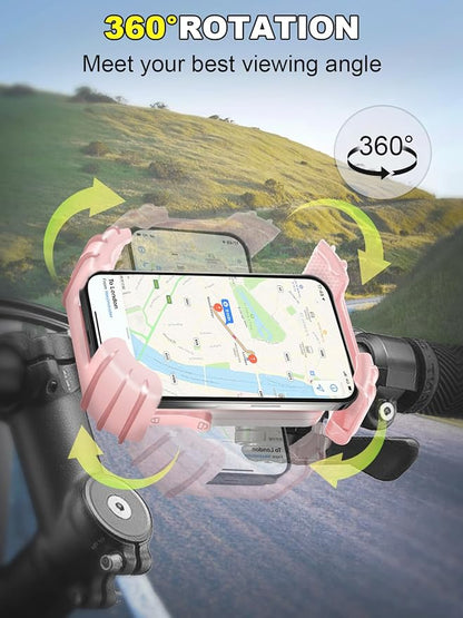Bicycle Phone Holder,Motorcycle Handlebar Phone Mount,1S Quick Lock Release,360°Rotation Silicone Wrapped Phone Clamp Stand for E-bike,Scooter ATV Strollers Bike Phone Clip,for 4.7- 6.8"Phones