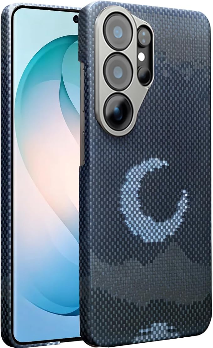 Carbon Fiber for Samsung Galaxy S26 Ultra Case,Built-in Full Camera Lens Cover Protector 800D Aramid Fiber Galaxy S26 Ultra Phone Case, Thin Slim & Light Compatible with MagSafe [Blue/Gray]