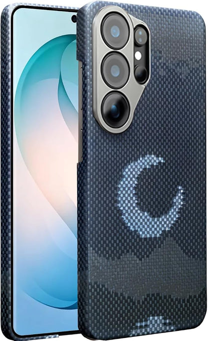 Carbon Fiber for Samsung Galaxy S26 Ultra Case,Built-in Full Camera Lens Cover Protector 800D Aramid Fiber Galaxy S26 Ultra Phone Case, Thin Slim & Light Compatible with MagSafe [Blue/Gray]