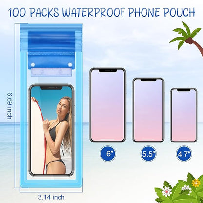 Soaoo 100 Pcs Universal Waterproof Phone Pouch Waterproof Phone Case Dry Bag with Lanyard Cellphone Dry Bag for Beach Swimming Travel Multicolor