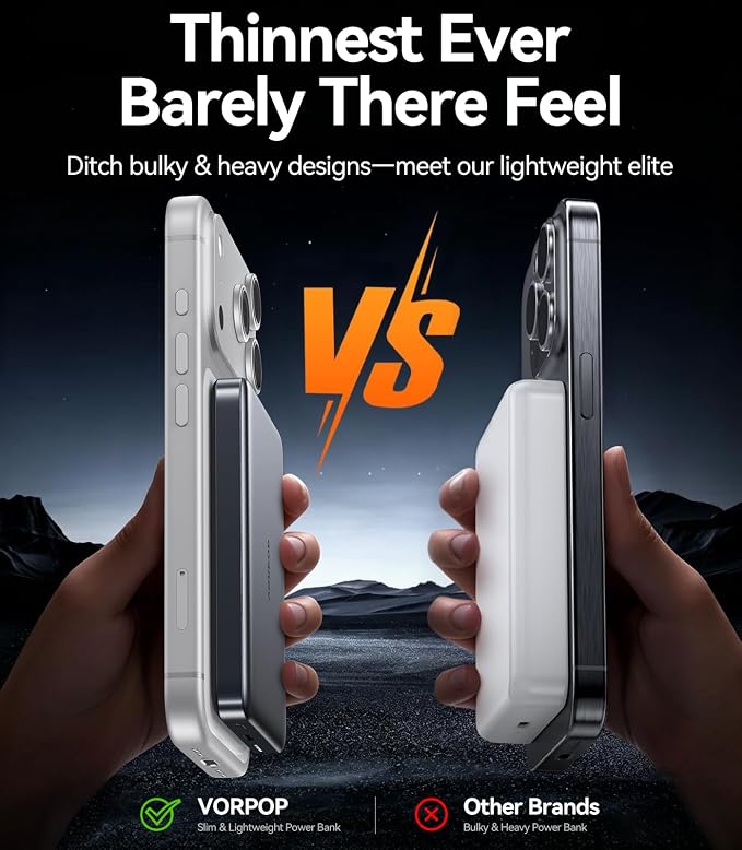 Portable Charger for iPhone, Ultra-Slim 10,000mAh Magnetic Power Bank, Fast Charging with USB C Cable, External Wireless Battery Pack for iPhone 17/16/15/14/13/12 Series Travel Essentials