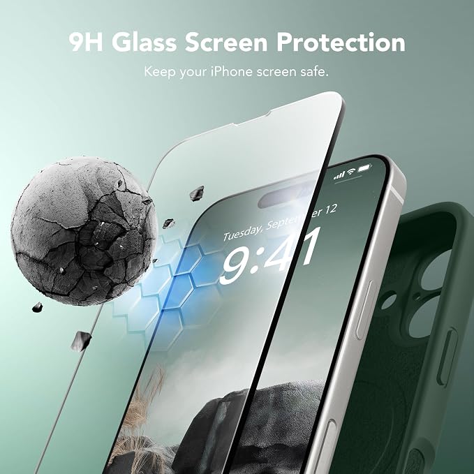Magnetic for iPhone 16 Plus Case, Compatible with MagSafe, [Full Camera Protection][Screen Protector] Silicone Shockproof Protective Phone Case for iPhone 16 Plus 6.7", Alpine Green