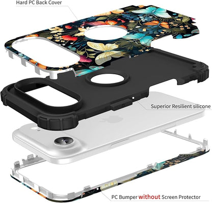 Hocase for iPhone Air Case 6.5", Heavy Duty Shockproof Protection Soft Silicone Rubber+Hard Plastic Bumpers Hybrid Protective Case for iPhone Air 2025 - Joyful Butterfly