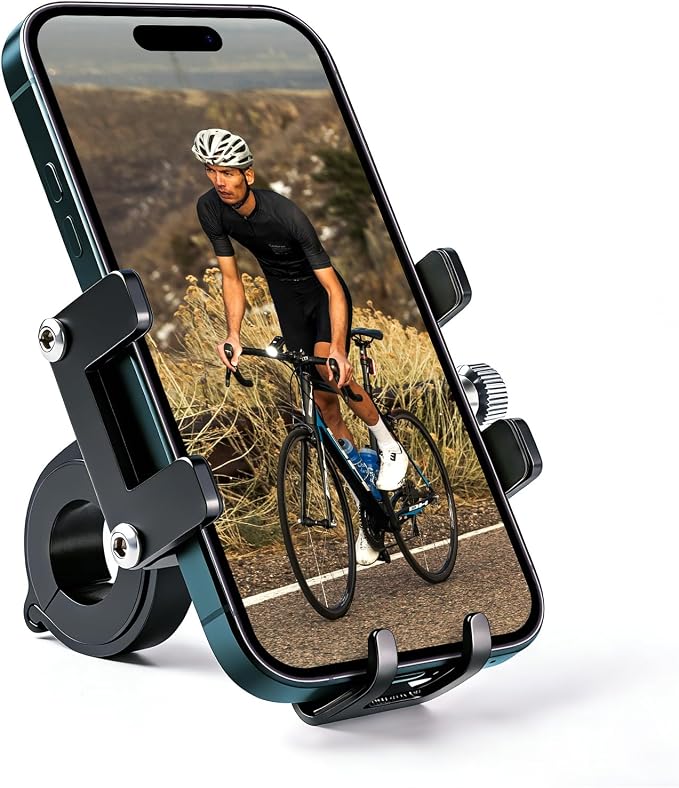 Ravemen Bike Phone Holder, 6066 Aluminum Motorcycle Phone Mount for 4-7'' Cell Phones with 4+1 Anti-Vibration Pads, Bicycle Scooter Phone Clamp Fit 20-35mm Handlebars