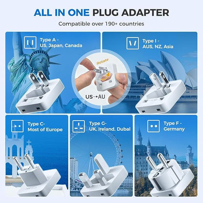 DOACE 2000W 220V to 110V Converter for European Travel for Hair Dryers, Voltage Converter US to Europe with Fast Charging Power Converter Adapter Combo with 4 USB Ports Step Down Transformer