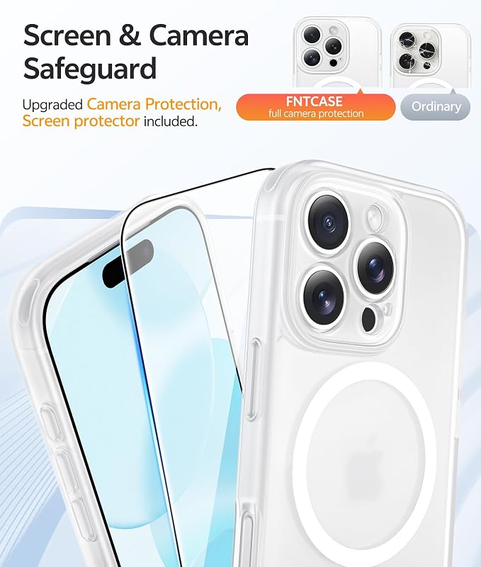 FNTCASE for iPhone 16 Pro Max Case: [Compatible with Magsafe] Translucent Matte Cases with [Full Camera Protection] [Screen Protector] Military Grade Shockproof Protective Phone Cover - White