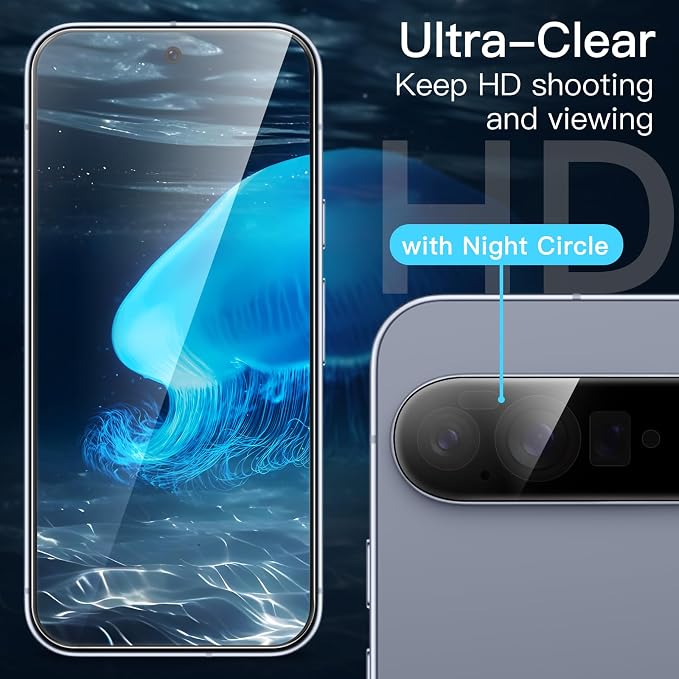 JETech Screen Protector for Google Pixel 10 Pro XL, 2+2 Pack | with Camera Lens Protector, HD Clear Tempered Glass, Anti-Scratch Protection, Easy Installation Tool