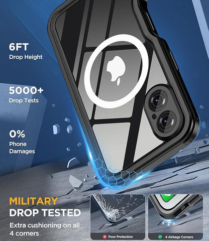 for iPhone 16 Case Waterproof | Full Body Shockproof Dust Proof Phone Case Cover with Screen Protector - Clear