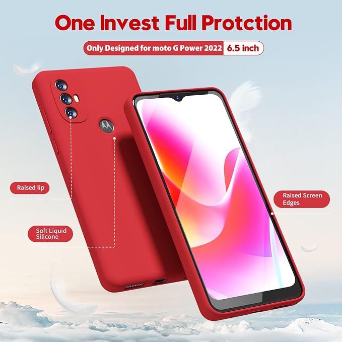oakxco for Motorola Moto G Power 2022 Phone Case/Moto G Play 2023 Phone Case Liquid Silicone, Thin Slim Soft Rubber Gel TPU Plain Simple Cover for Women, Matte Solid Color,Red