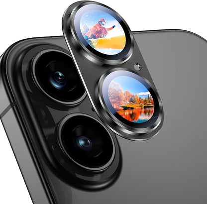 Uyiton Compatible with iPhone 17 Camera Lens Protector - [Not Easy to Break][Strong Adsorption][Case-Friendly] Metal Tempered Glass Rear Camera Screen Cover - Black