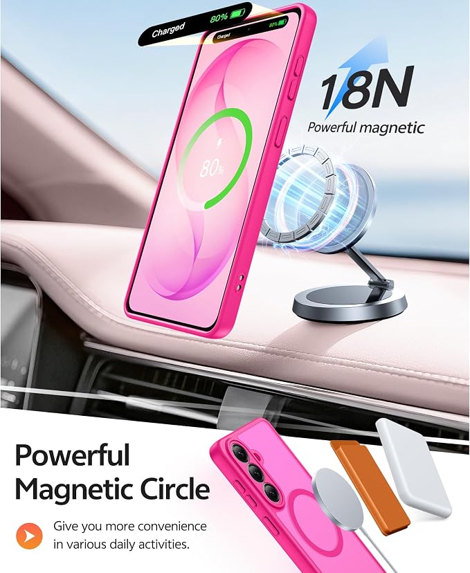 FNTCASE for Samsung Galaxy S26 Case, Fit for Magsafe, with Screen Protector | Full Camera Protection, Translucent Matte, 14FT Military Grade Drop Proof, Shockproof Protective Phone Cover, Hot Pink