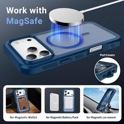 jaroco Magnetic for iPhone 17 Pro Max Case, [Compatible with MagSafe][Military Grade Drop Protection][Heavy Duty Protection][Non-Slip][Shockproof] 2-Layer Durable Bumper Phone Case 6.9''-Deep Blue