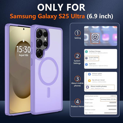 For Samsung Galaxy S25 Ultra Case [Compatible with Magsafe] Translucent Matte Magnetic Phone Case,Slim Thin Duty Shockproof Protection Cover with 2pc Screen Protector for S25 Ultra-Light purple