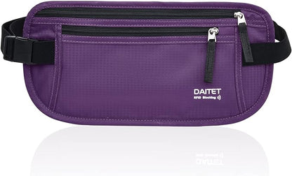 RFID Blocking Money Belt for Men Women, Slim Fanny Pack For Travel，Running,Conceal Waist Wallet For Passport Holder,Phone,Cash(Dark Purple), Dark Purple, Rfid Blocking & Belt Wide:1inch