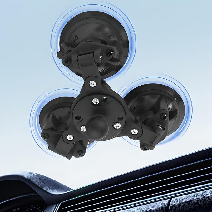 Triple Suction Cup Mount Base with 1-Inch Ball, Adjustable Base Plate, Compatible with RAM Mounts B-Size Double Socket Arms & 25mm Ball Systems