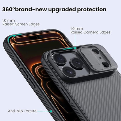 Nillkin for iPhone 17 Pro Max Case with Slide Camera Cover, Thin Slim Fit, Shockproof Protective, Protector Privacy, Phone Case iPhone 17 Pro Max Camera Lens Protector 6.9 inch, Transparent Black