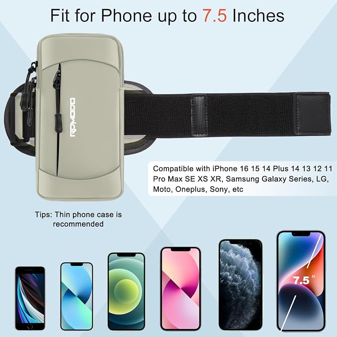 Phone Holder for Running, Waterproof Armband with Crossbody Strap, Lightweight Running Armband Phone Holder, Adjustable Elastic Running Band for iPhone Samsung 7.5 Inch (Crossbody Bag Khaki)