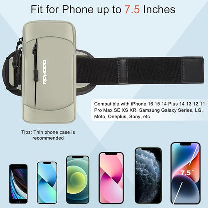 Phone Holder for Running, Waterproof Armband with Crossbody Strap, Lightweight Running Armband Phone Holder, Adjustable Elastic Running Band for iPhone Samsung 7.5 Inch (Crossbody Bag Khaki)