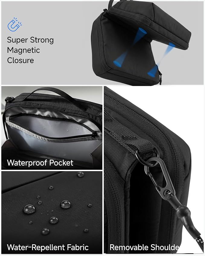 LUGGEX Electronics Organizer Travel Case, Tech Pouch with Crossbody Strap | Magnetic Design, Dual Accessories Bag, Straps, Hooks, Front pocket, Water Resistant, Waterproof pocket, CBX01 Beige